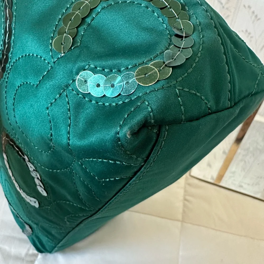 Coach Emerald Satin Tote with Circle Sequin Pattern - Picture 9 of 16